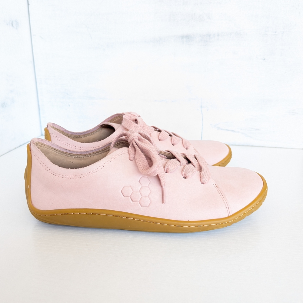 Vivo Barefoot Pink Leather Lace-Up Sneakers with Gum Sole